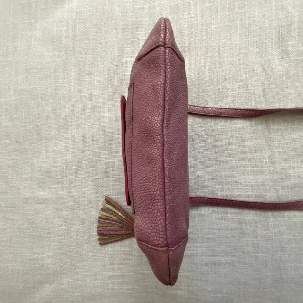 •Abas Pink Lavender Embossed Leather Crossbody Bag ZipClutch Pouch